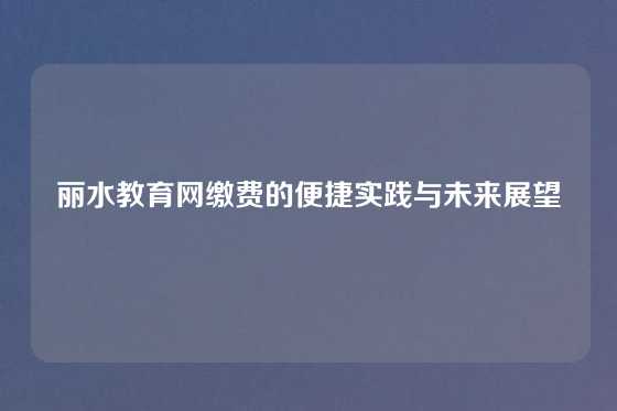 丽水教育网缴费的便捷实践与未来展望
